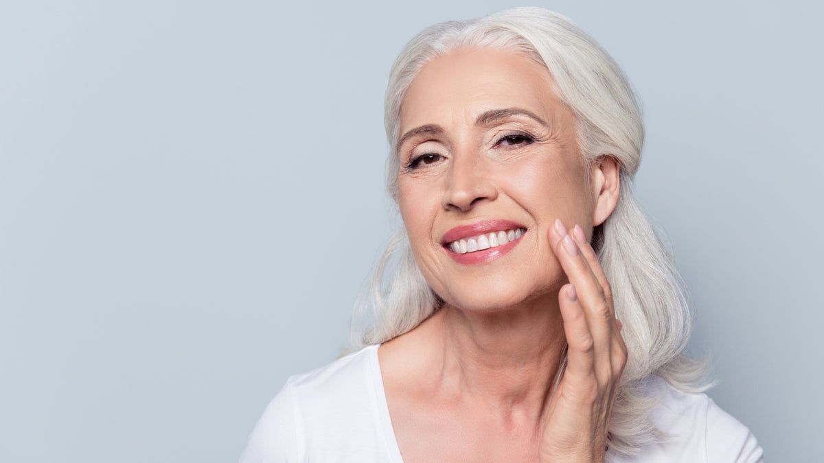Gray haired mature woman with great skin
